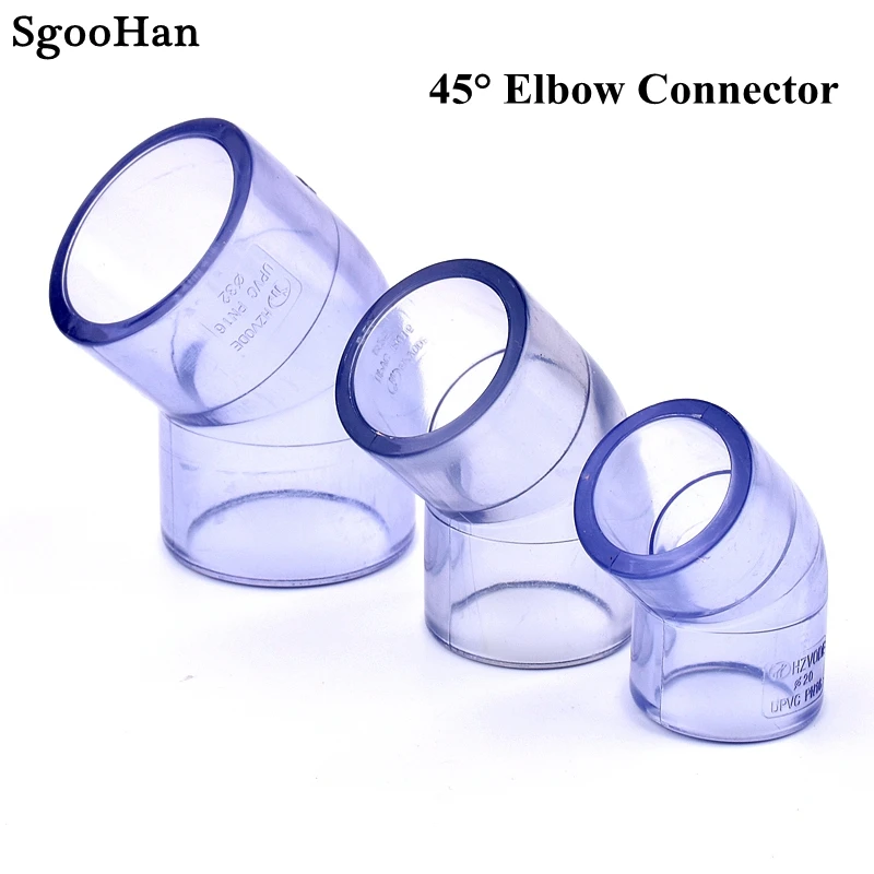 1pc I.D.20~110mm UPVC Transparent 45° Elbow Connector Garden Irrigation Aquarium Tank Tube Joints Watering Coulping Adapter