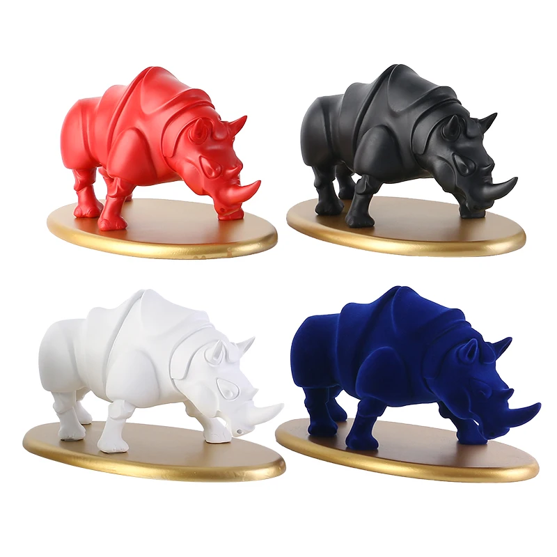 

Rhino Statues Ornaments Figurines Resin Abstract Geometric Animal Rhinoceros Sculpture Home Office Decoration Art Crafts Gift