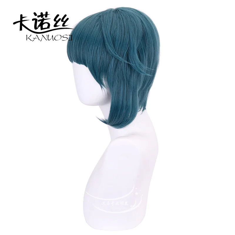 Peruca de cosplay genimpacto shin xingqiu xing qiu, peruca azul curta e resistente ao calor, cabelo sintético para adultos e mulheres