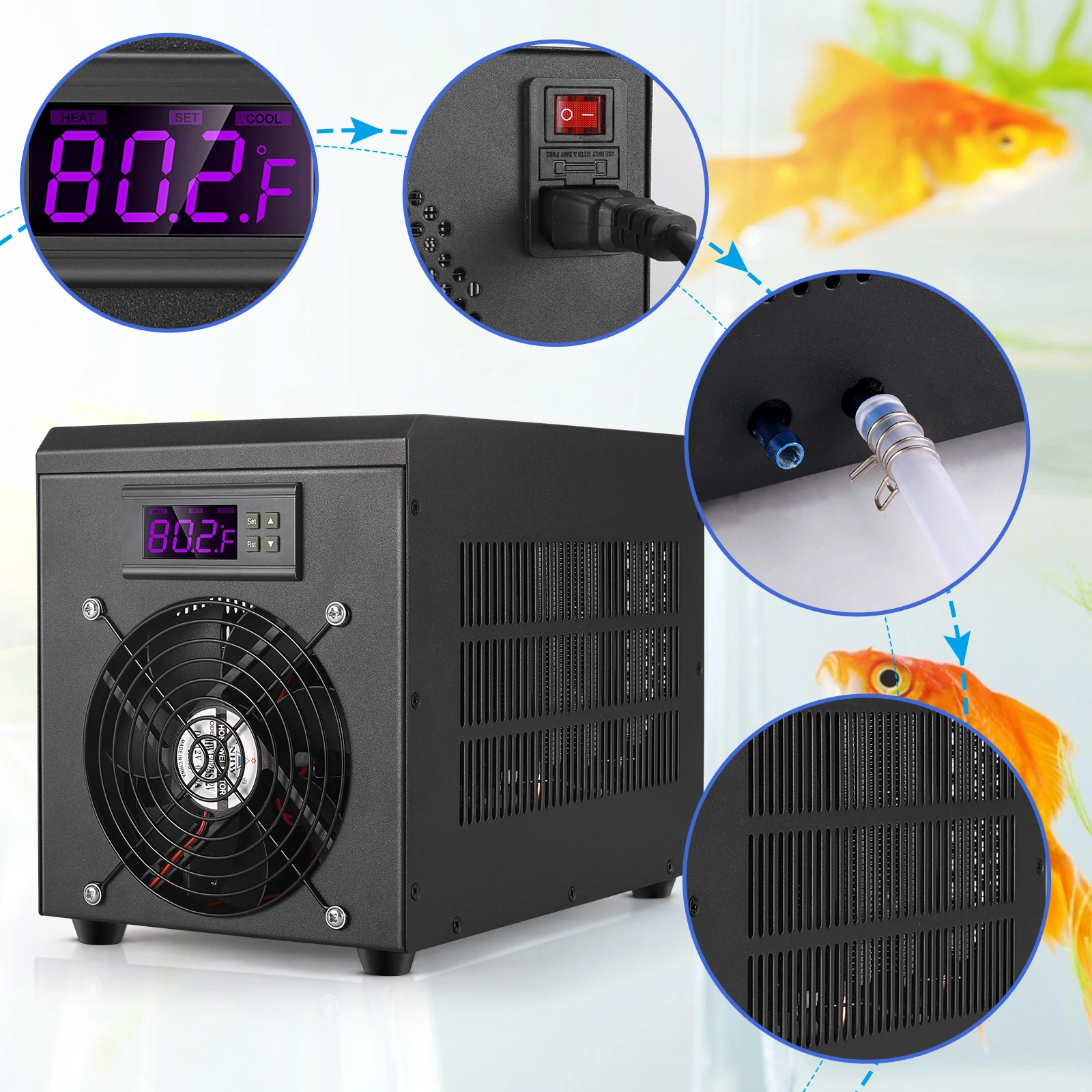 60L Aquarium Water Chiller Fish Tank Cooler Heater System 10-40℃ Temperature Setting Constant Quiet For Home Shrimp Breeding