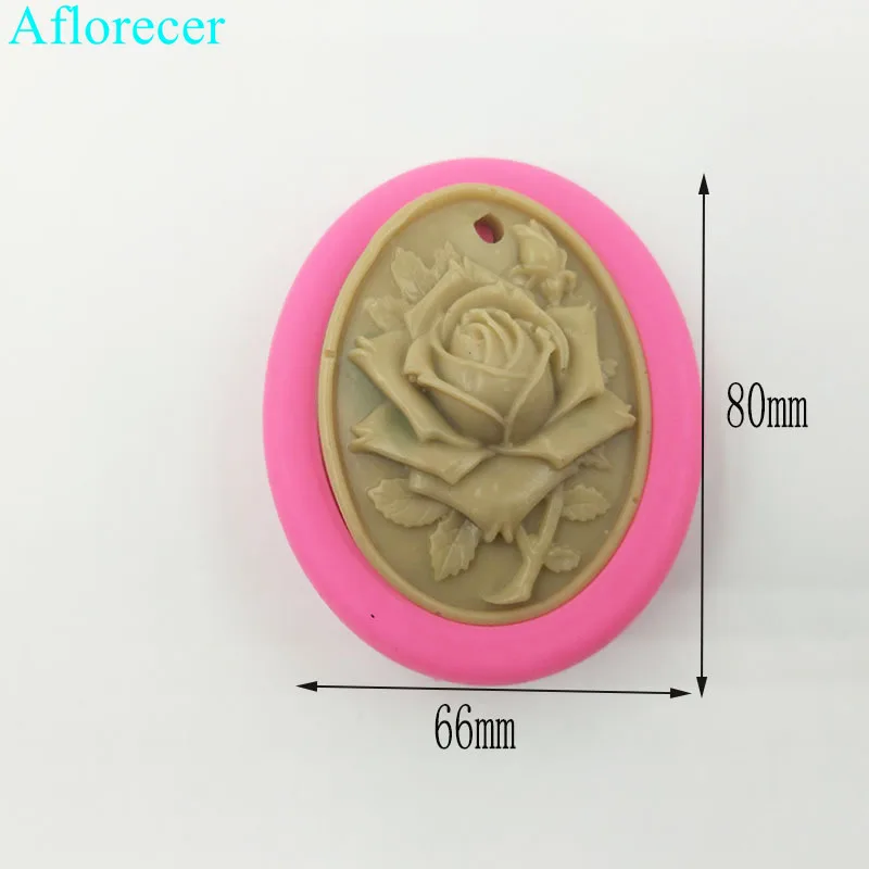 8x6.6cm Rose Oval Pendant Silicone Mold Aromatherapy Wax Tablet Mould For Car Decoration DIY Gypsum Plaster Molds