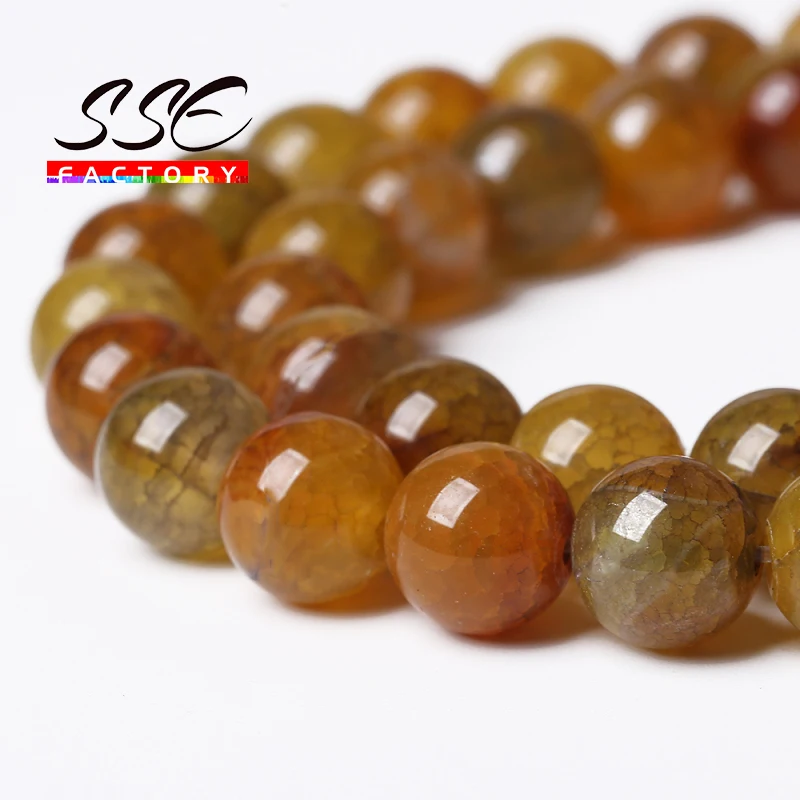 Natural Yellow Dragon Veins Agates Beads Round Loose Stone Beads 15