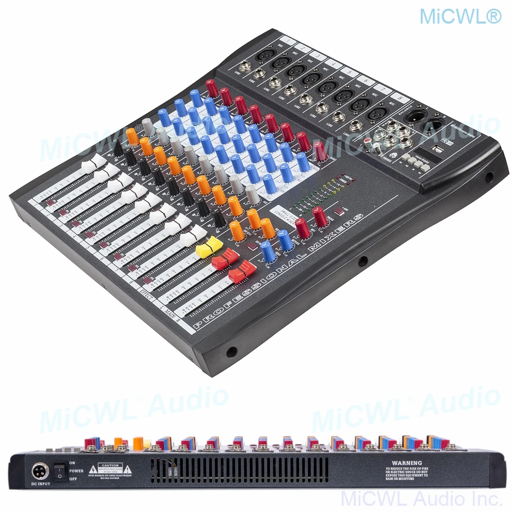 높은 품질 8 마이크 채널 블루투스 믹싱 콘솔 사운드 믹서 48V USB DSP MiCWL CT800