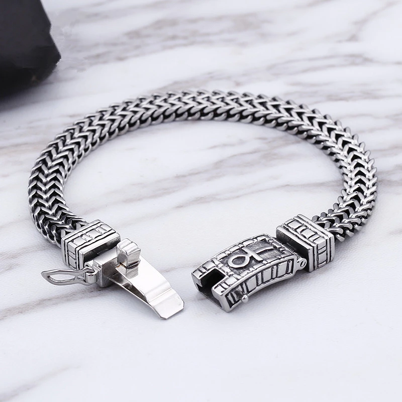 8mm Egyptian Ankh Cross Charm Couple Bracelets On Hand  For Men Stainless Steel  Mesh Link Chain   Jewelry