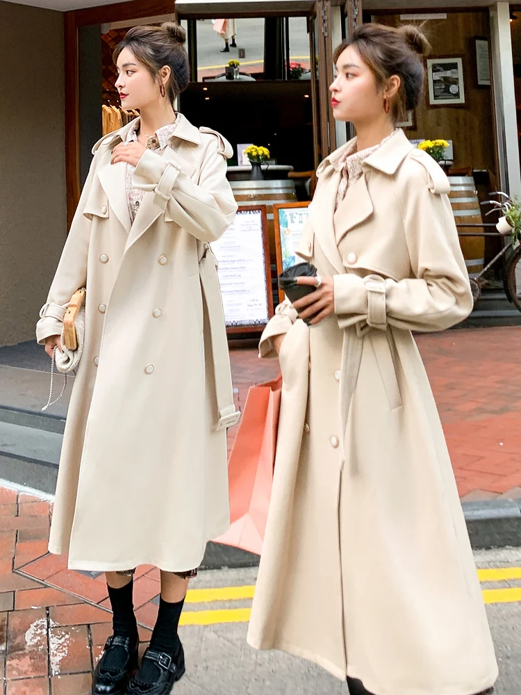 

Popest Long Women’s Jacket’s Spring Nice Loose Large Size Double Breasted Coat Female Korean Solid Casual Women’s Trench Coat