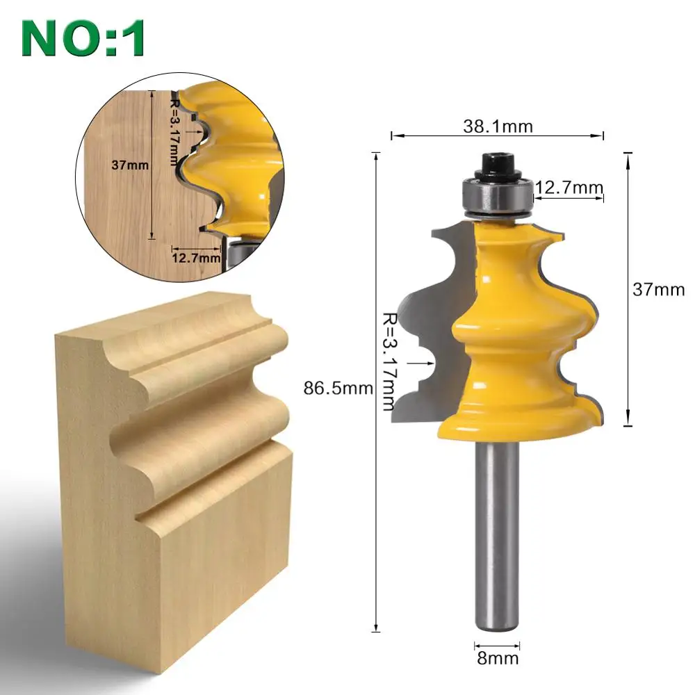 1PC 8mm Shank Casing & Base Molding Router Bit Set CNC Line knife Woodworking cutter Tenon Cutter for Woodworking Tools