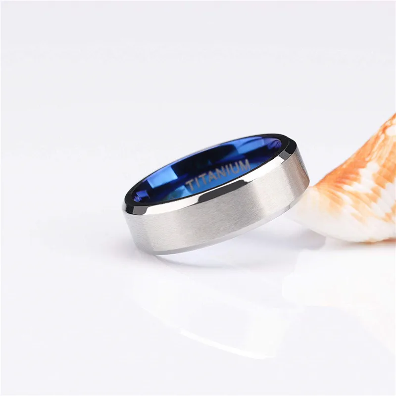 Kolmnsta 100% Reinem Titan Männer Frauen Ring Silber Farbe Blau Innen Klassische 4/6mm Hochzeit Ringe Gravur Bieten drop Verschiffen – Detail 4