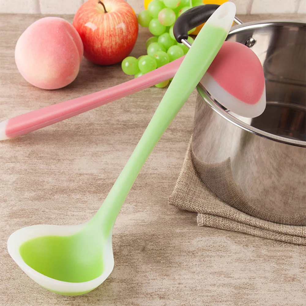 Long Handle Silicone Soup Spoon Kitchen Non-Stick Large Food Spoons Ladle Home Fda Cooking Utensils Tool