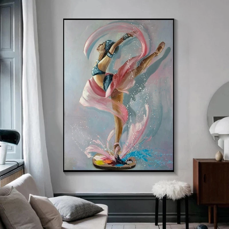 Abstract Ballerina Oil Painting on Canvas Posters and Prints Dance Ballet Girl Wall Art Decorative Picture for Living Room Decor