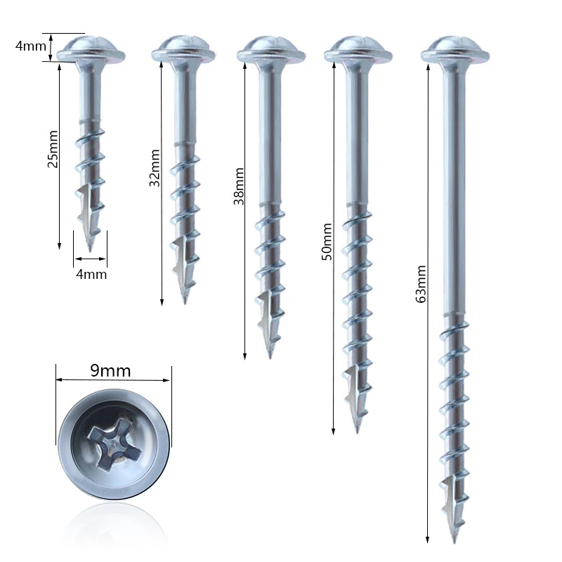 100Pcs Woodworking 25/32/38/50/63mm Pocket Hole Screws PH2 Cross Driver Head Self-tapping Screw for Pocket Hole Jig