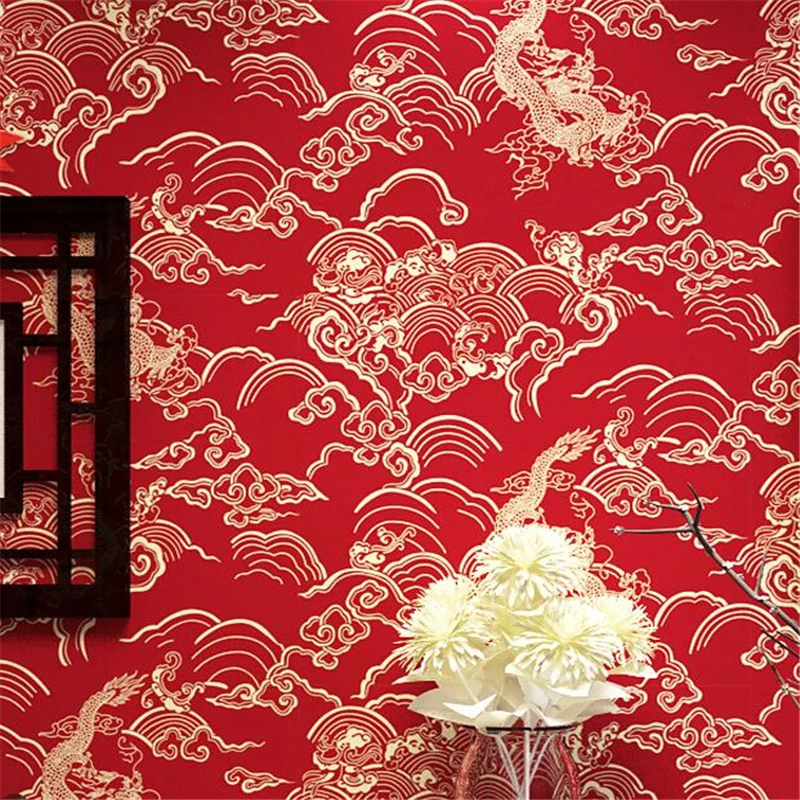 

wellyu Chinese style dragon pattern classical Zen Chinese style tea house porch study Buddha Temple TV background wallpaper