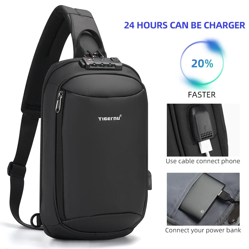 Lifetime Warranty Fashion Men High Quality Crossbody Bag Splashproof Chest Bag Anti-theft USB Charging Casual Chest Bag Male Bag