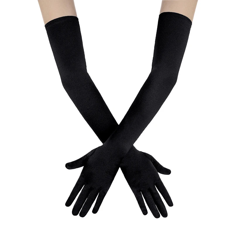 Classic Adult Black White Red Grey Skin Opera/Elbow/Wrist Stretch Satin Finger Long Gloves Women Flapper Gloves Matching Costume