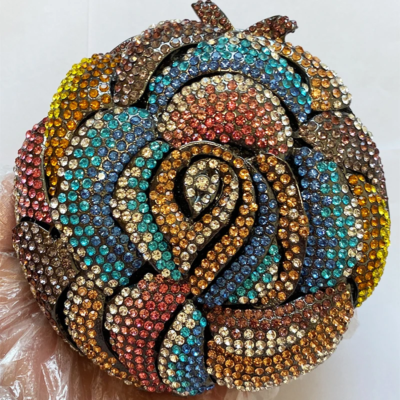 

New Fashion Blue/Yellow/White 20 Colors Floral Evening Clutch Purse Luxury Circle Shape Women’s Diamond Rhinestone Handbags