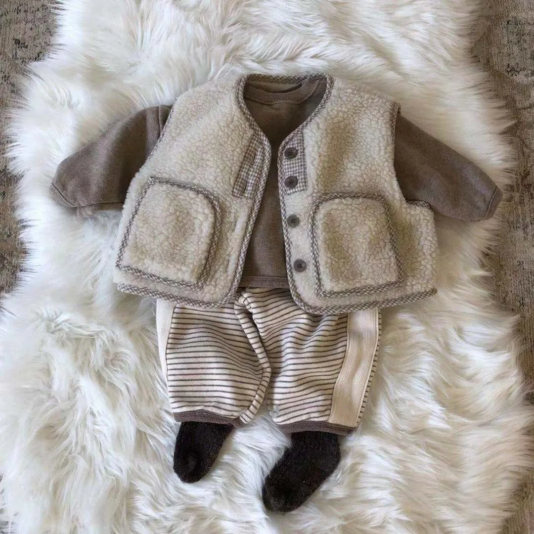 Autumn Winter Baby Fleece Vest Girls Sleeveless Coat Boys Windproof Cardigan Infant Lamb Wool Vest Newborn Warm Clothes