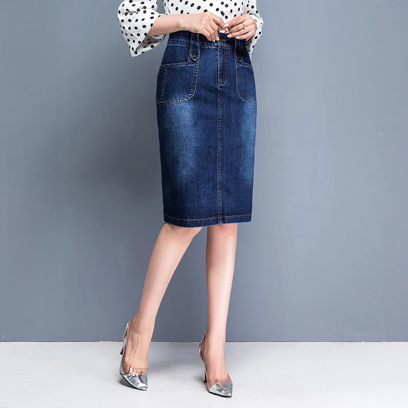 2023 New Spring Summer Vintage Women\'s Denim Skirt High Wasit Jeans Skirt Straight Female A-line Pencil Back Split Skirt