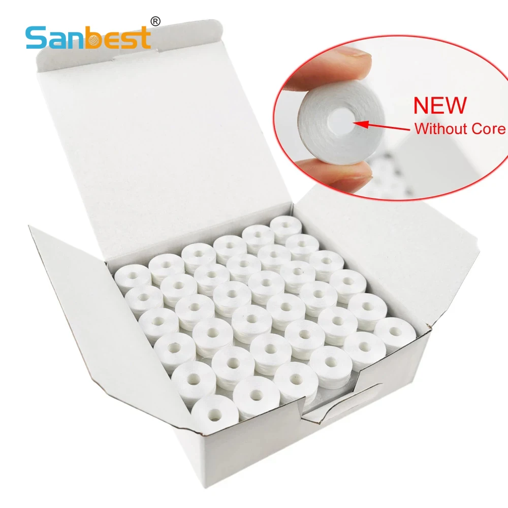 

Sanbest Sideless Polyester Prewound Bobbins Threads Without Core 70D/2 Size L Sewing Machine Coreless Overlock Bobbin Thread