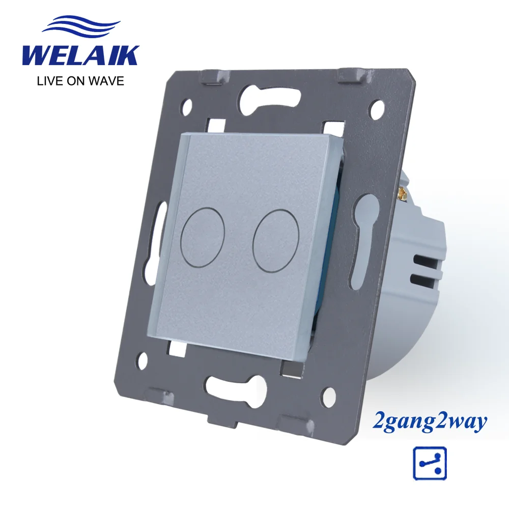 WELAIK 45*45mm Cross 2Gang 2Way 3Way Stairs Intermediate Crystal Glass Panel Smart Light Wall Touch Switch A922W