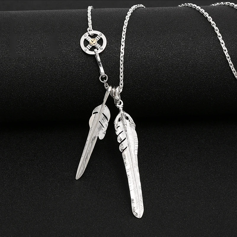 Solid 925 Sterling Silver Feather Necklace For Men Vintage Charms Takahashi Eagle Pendant Eagle Chain New Popular Jewelry P6