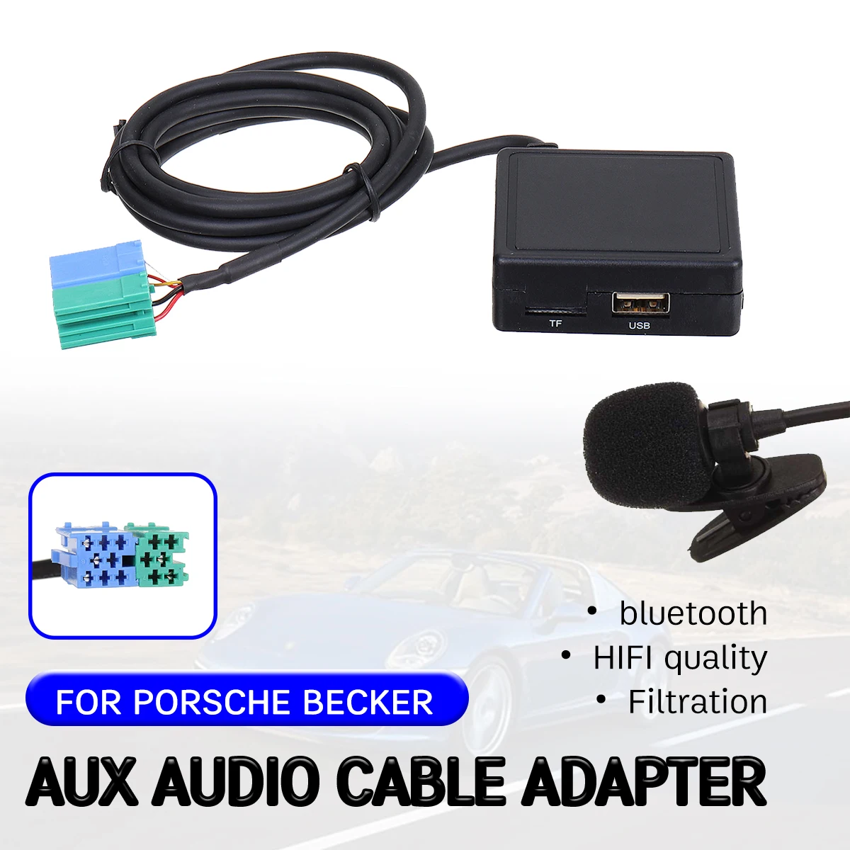 

bluetooth Aux Receiver For Porsche Becker Mexico Traffic Pro DTM Cable with USB,microphone Hands-free Aux Adapter