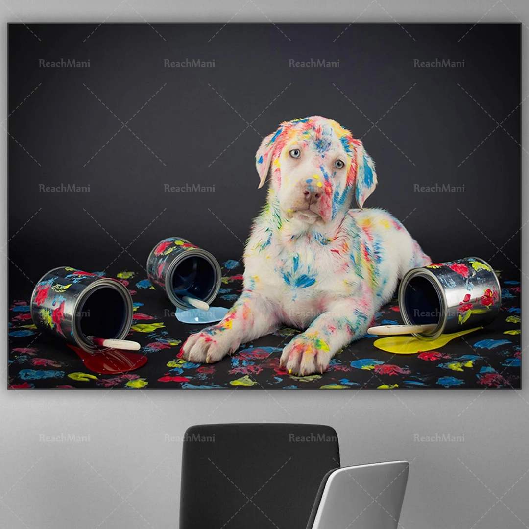 Painted dog, colorful dog pop art prints, painted dog big sweet cute dog decorative wall art poster