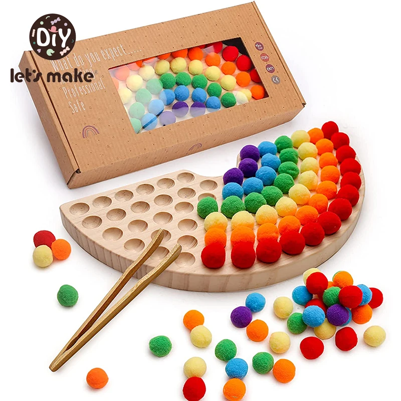 Let\'s Make 1Set Montessori Toys Wooden Rainbow Board Baby Color Sorting Sensory Toys Children Fine Motor Skills Education Toy