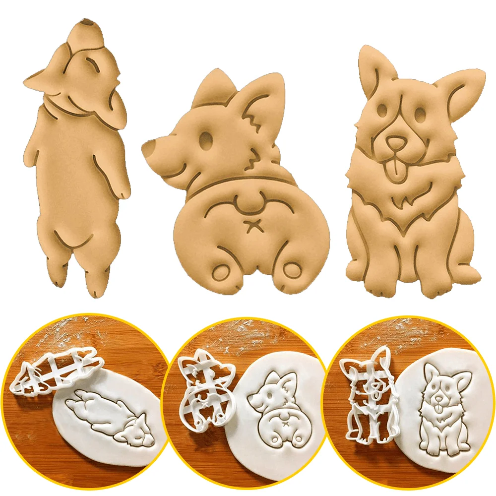 

1/3Pcs Cookie Cutters Mold Corgi Dog Shaped DIY Biscuit Baking Tool Cute Animal Cookie Stamp For Kids Kitchenware Bakeware