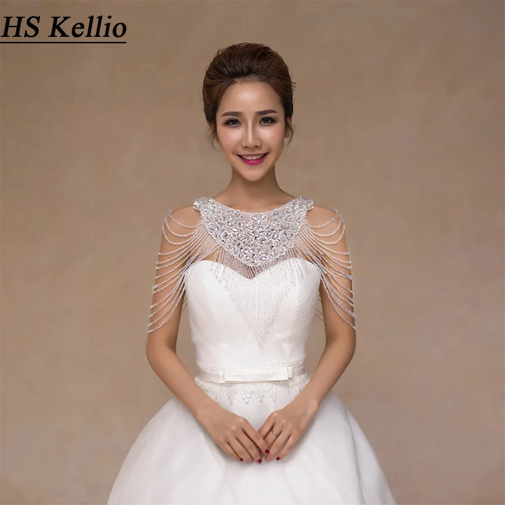 

Round Neck Wedding Jacket With Beaded Cap Sleeves Luxury Bridal Shawls Beading 2020