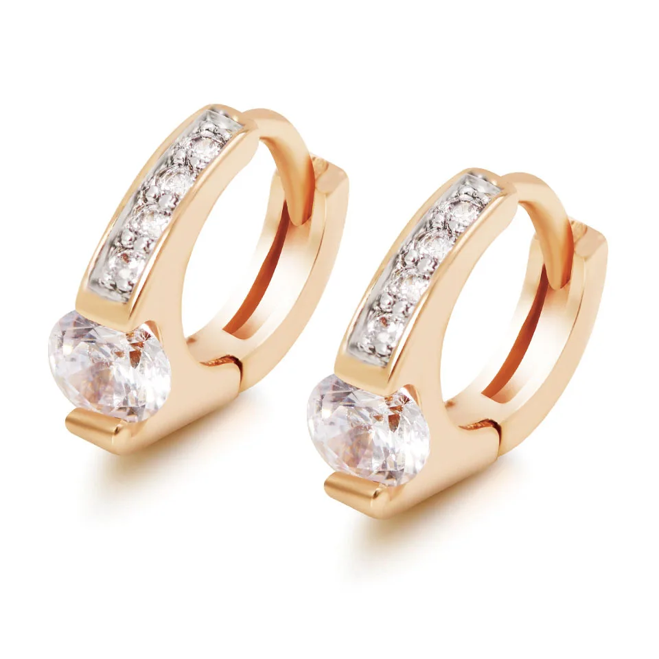 MxGxFam  18 k Mix Gold Color Zircon Small Hoop Earrings For Elegant Women Girl Fashion Jewelry