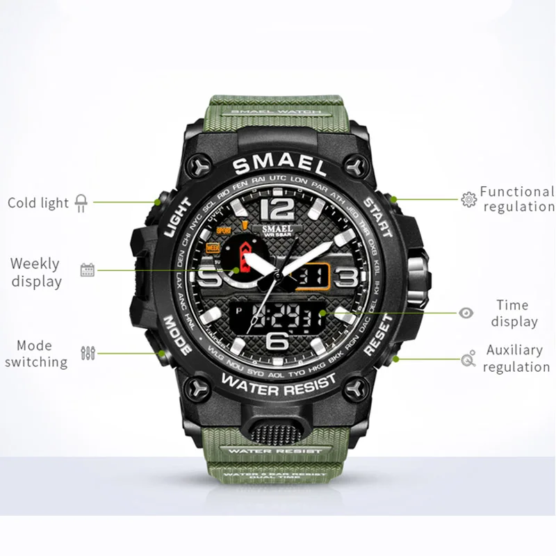 Military Watches Men Sport Watch Waterproof Swimming Clock Stopwatch reloj hombre 1545D Digital Quartz Wristwatches Men\'s Watch