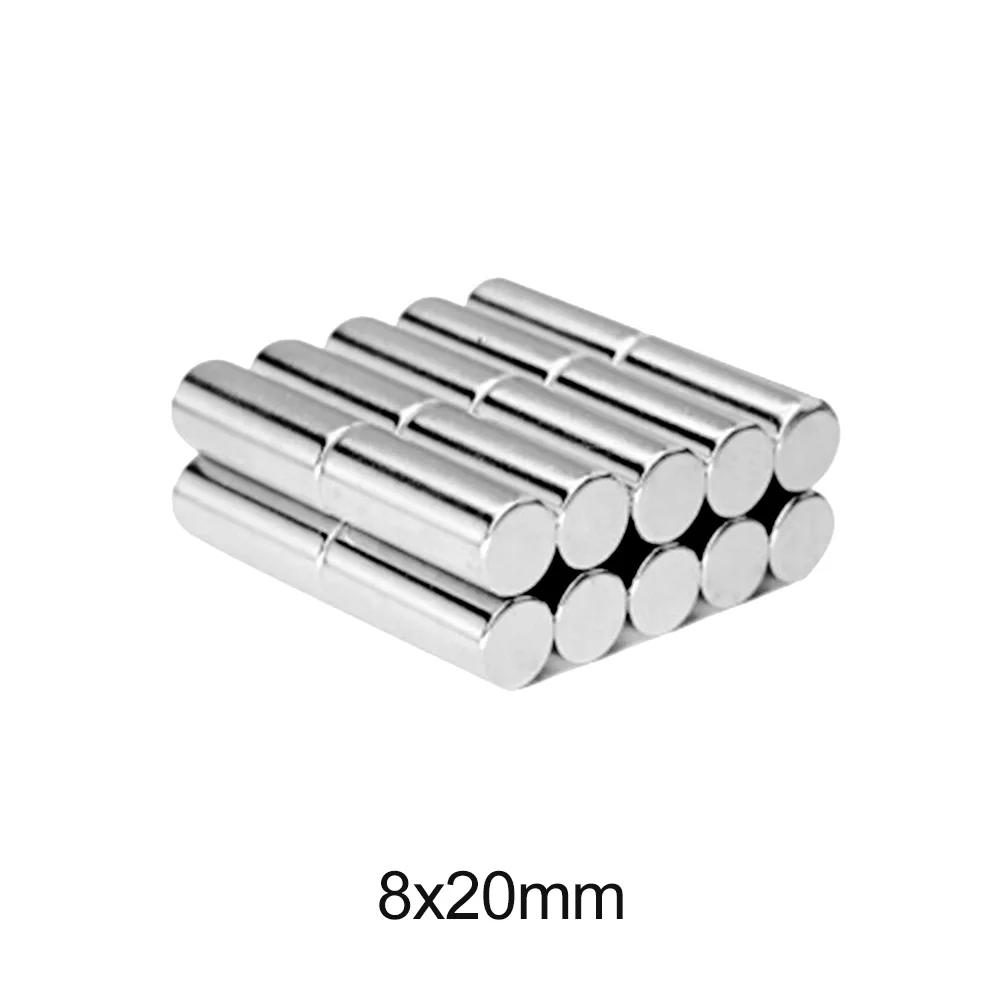 5~50PCS 8x20 mm  Powerful Magnetic Magnet 8mm x 20mm Thick Permanent Neodymium Magnet Strong 8x20mm Round Search Magnet 8*20 mm