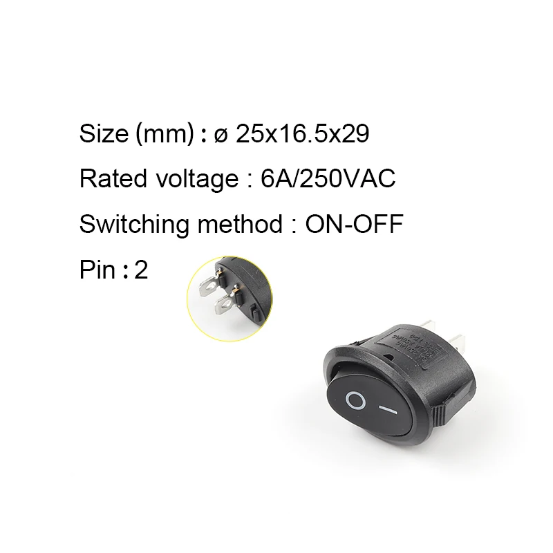 5 pcs KCD1 25*16.5mm Mini Round Boat Rocker Switch 2/3 Pin SPST ON-ON ON-OFF ON-OFF-ON 6A/250VAC Power Button Switch With Light