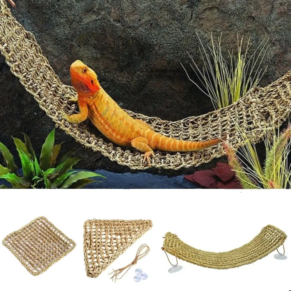Naturalna trawa włókno jaszczurka hamak łóżko dla zwierząt legwan krab Gecko gad zabawka dostaw płazów dekoracja pudełka do karmienia