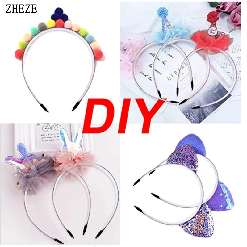 20Pcs/Lot NEW 10mm Ribbon Head Hoop With Teeth For Girls Children Solid Plastic Hairband Women Satin Headband