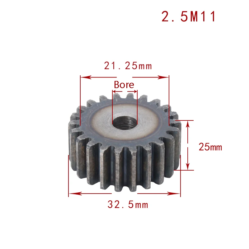 1Pcs Mod 2.5 Spur Gear 10-25 Tooth 45# Carbon Steel Thick 25mm 2.5 Module Metal Transmission Pinion Gear