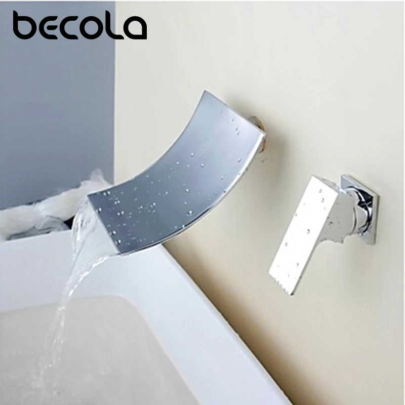 

Becola Wall Type Waterfall Faucet Chrome Single Hole Handle Wall Mounted Bathroom Sink Faucet Hot&Cold Basin Faucet Tap LT-304-4