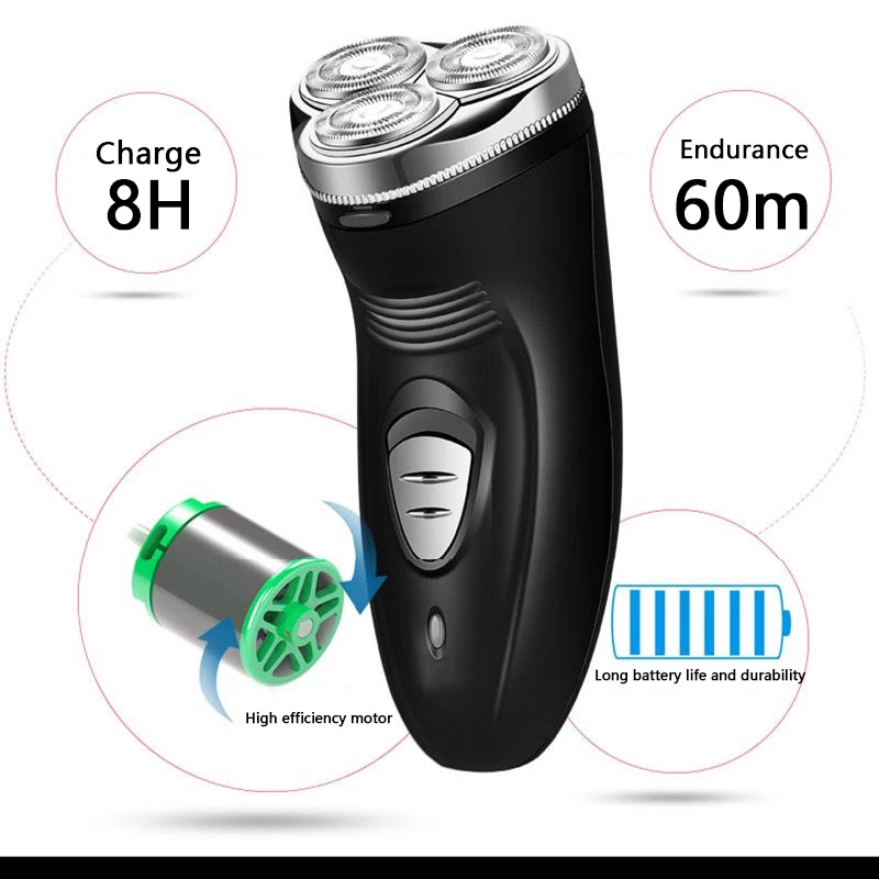 Los hombres de máquina de afeitar eléctrica recargable 3D flotante cabezal de cuchillo bigote Trimmer de afeitar Razors de la barba de los hombres máquina cortadora