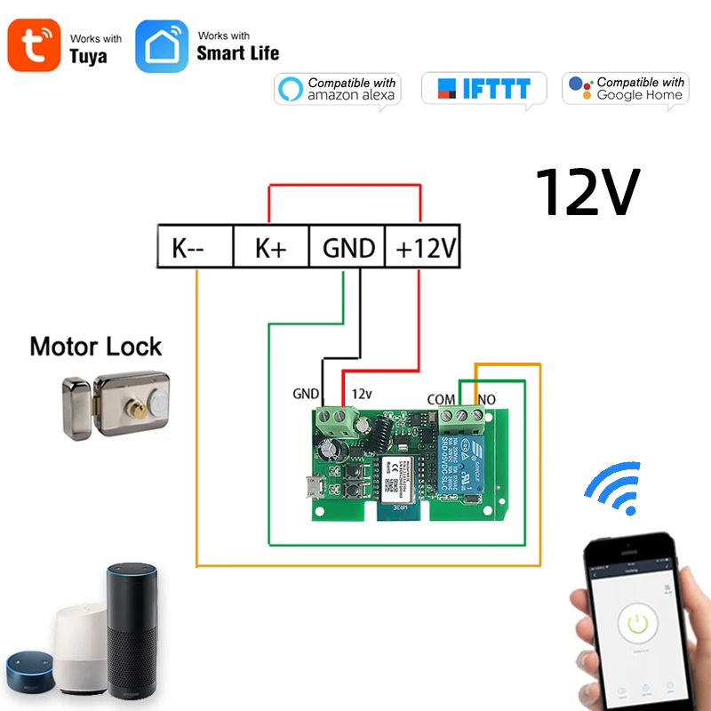 Tuya Smart WIFI 1CH 2CH Gate Electric Door Access Motor Lock Switch,DC 12V 24V 32V,1 2 Channel Pulse Relay Module,RF433 Remote