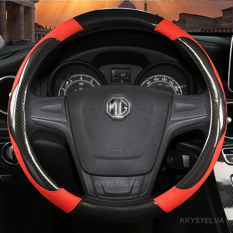 Carbon Fibre Leather Car Steering Wheel Cover 15 Inch/38cm for MG 3 5 6 7 ZS HS GS EHS EZS GT EV RX Currency Accessories