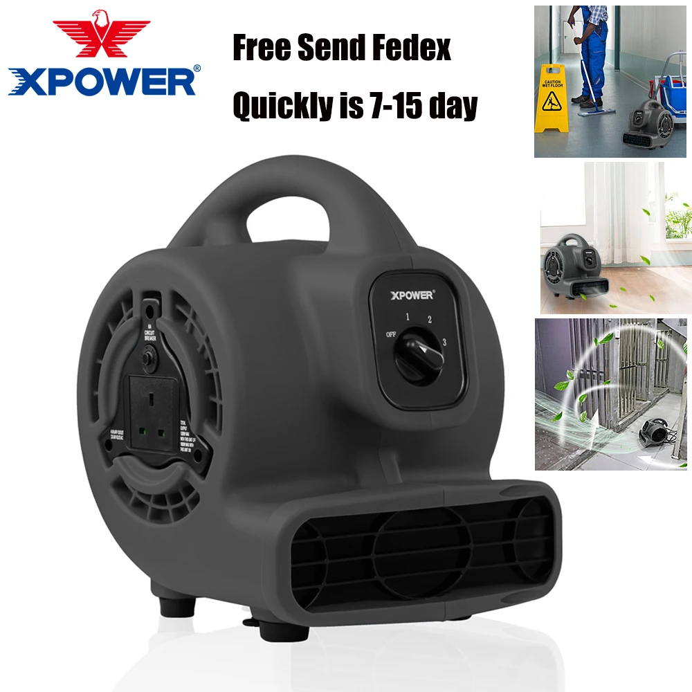 XPOWER-مجفف سجاد أسود قوي ، محرك هواء صغير ، مروحة أرضية احترافية خارجية ، فندق ، سوبر ماركت ، صناعي