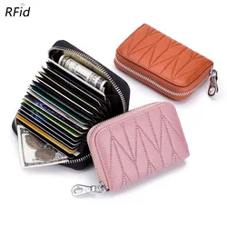 Small Genuine Real Leather Doka Women Rfid Zipper Coin Wallet And Purse Fashion Plastic Credit Bank ID Card Case Holder Female
