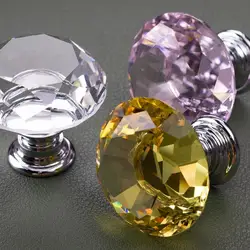 4PCS Transparent Yellow Crystal Diamond Knobs Furniture Door Handles Modern Decorative Pulls for Kitchen Cabinet Dresser Drawer