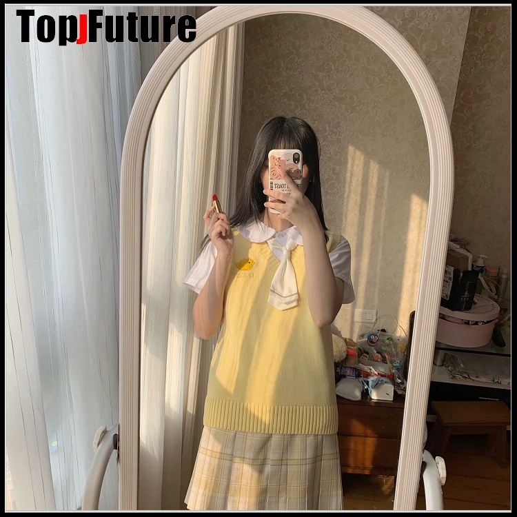 LITTLE YELLOW CHIK Japanese girl's Knitted Vest cute versatile sweater school Uniform Cardigans JK UNIFORM  embroidery sweater