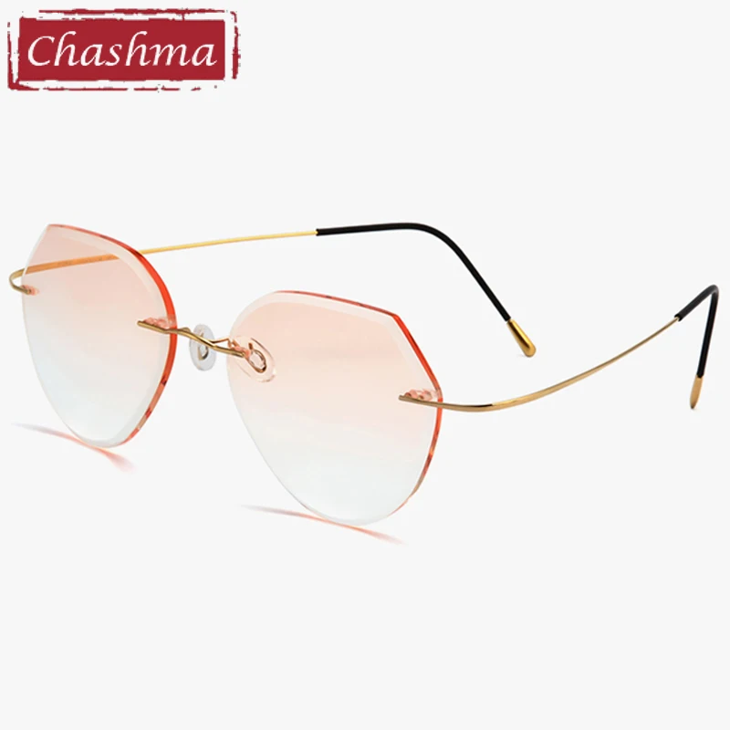 Chashma Rimless Spectacles Titanium Female Trendy Eye Glasses Diamond Trimmed Spectacle Frames Women Sunglasses Tint Lens