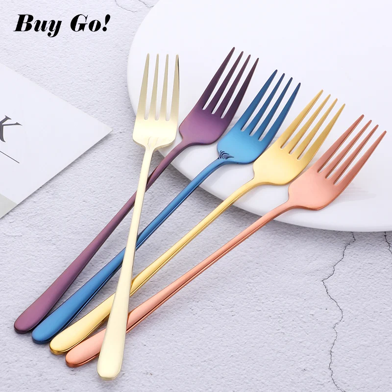 1 PCS Stainless Steel Korean Rainbow Cake Fruit Fork Dinner Salad Fork Tableware Gold Dessert Fork for Hotel Party Kitchen Tool