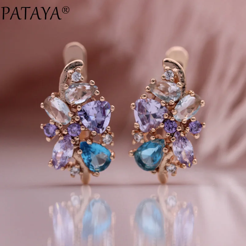 PATAYA New Colorful Water Drop Natural Zircon Women Earrings 585 Rose Gold Color Dangle Earrings Wedding Fine Fashion Jewelry