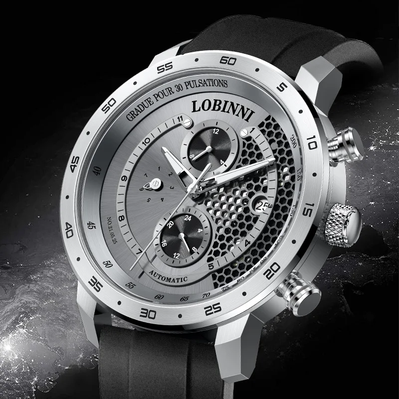 Switzerland LOBINNI Luxury Brand Automatic Mechanical Men's Watches Sapphire Multi-Function Skeleton Luminous Waterproof L16063