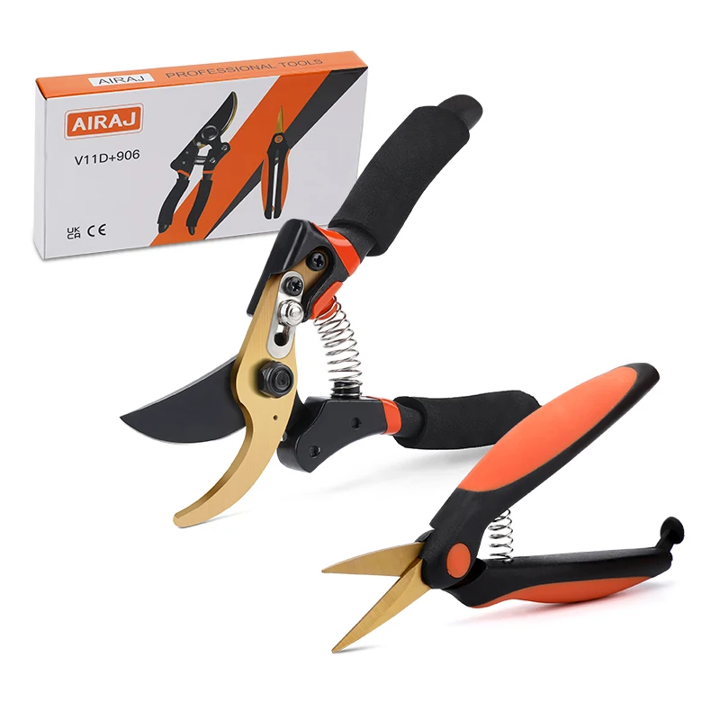 AIRAJ Professional Premium Titanium Bypass Pruning Shears and Micro-Tip Pruning Snip Hand Pruners Garden Clippers
