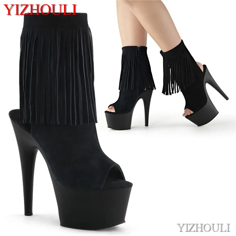 

15cm banquet stage ankle boots 6 "stiletto heels, matt black vamp nightclub pole dancing ankle boots