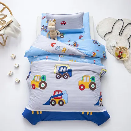 3Pcs Cotton Crib Bed Linen Kit Cartoon Baby Bedding Set Includes Pillowcase Bed Sheet Duvet Cover Without Filler